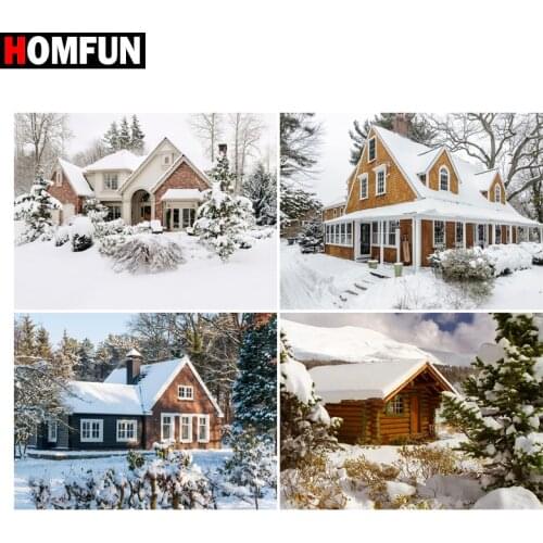 HOMFUN Rhinestone Painting Crystal Decor Diy Diamond Painting "Winter house forest" 3D Cross Stitch Pattern Diamond Embroidery