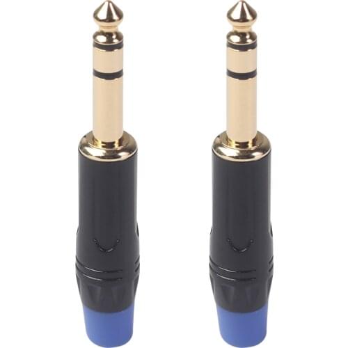 Set of 2 Alloy 6.35mm Gold Plated Male Plug Connector Stereo Video Adapter