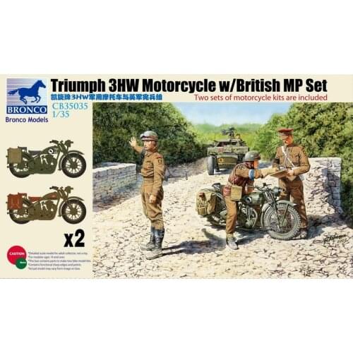 BRONCO CB35035 1/35 Triumph 3HW Motorcycle w/British MP Set - Scale Model Kit