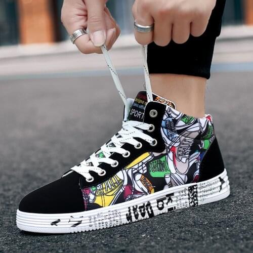 Spring Autumn High Top Sneakers Men Fashion Printing Mens Graffiti Shoes Hip Hop Black Man Casual Sneakers Couple zapatos hombre