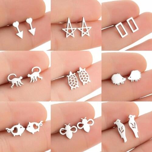 Hot Simple Minimalist Star Earrings Women Stainless Steel Monkey Turtle Hedgehog Arrow Female Earring Fashion Jewelry Bee Studs