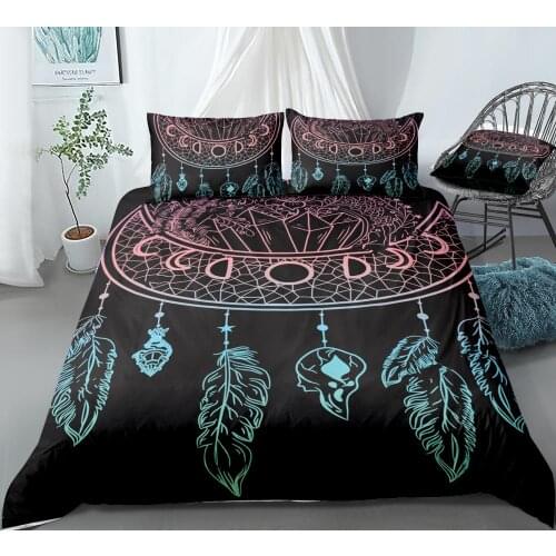 Moon Dreamcatcher Duvet Cover Set Flowers Crystals Stars Arrows and Feathers Bedding Boho Chic Quilt Cover Queen Teens Dropship