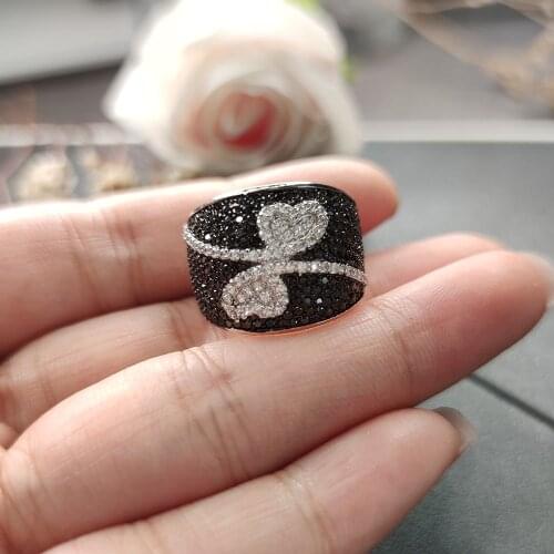 Cute Heart Ring Jet/White Zirconia Jewelry Lovely Gift for Wife Fast Delivery Romantic Rings Jewellery Ladies