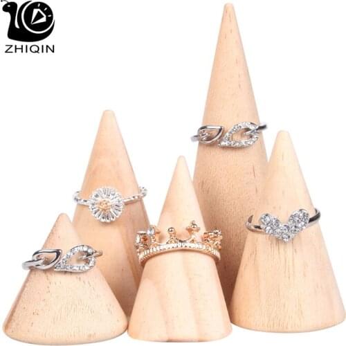 Fashion Wooden Cone Jewelry Display Stand Ring Display Storage Rack Jewelry Organizer Holder Ring Counter