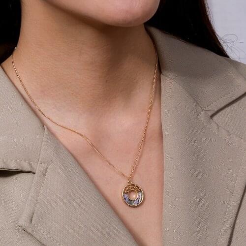 Fashion Resin Circle Colorful Abalone Shell Pendant Bauble Charm Necklace Jewelry Summer Beach Accessories Party Gift