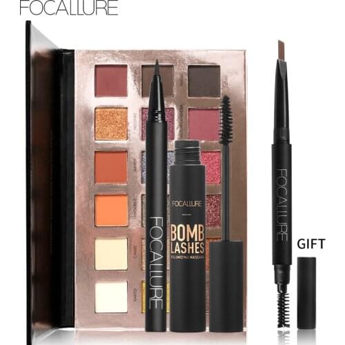 FOCALLURE makeup set with Shimmer Matte 18 Colors Eyeshadow Palette Black Color Mascara Liquid Eyeliner Pencil with Eyebrow