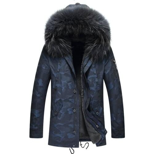 Real Fur Coat Natural Rabbit Fur Liner Raccoon Fur Collar Parka Jacket Men Streetwear Warm Parkas Plus Size Jackets 13-802 YY508