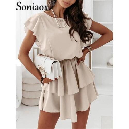 2021 Summer New Fashion Hot Selling Womens Casual Loose Ruffled Short-Sleeved Double Layer Dress Ladies High Street Style Dress