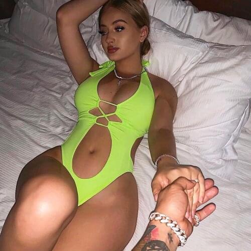 Hollow Out One Piece Swimsuit Female 2021 Sexy Swimwear Women Backless Monokini Bather Bathing Suits Summer Beach Wear Swim Lady