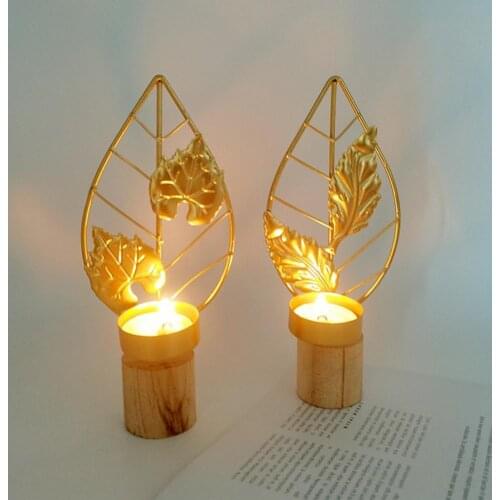 European style modern home decoration accessories Yellow gold leaf shaped candle holder Restaurant living room bedroom