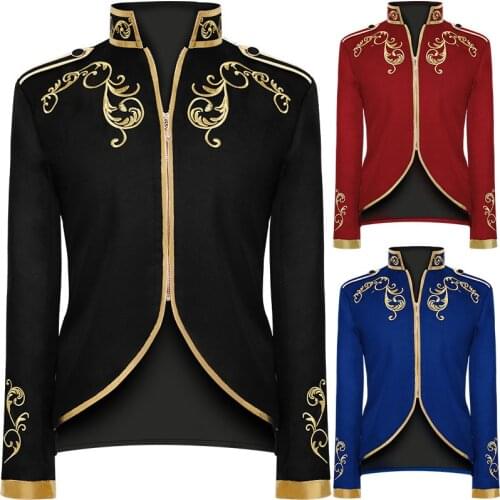 Golden Embroidery King Prince Renaissance Medieval Men Custome Cosplay Adult Long sleeve Party Jacket outwear Coat plus size 3XL