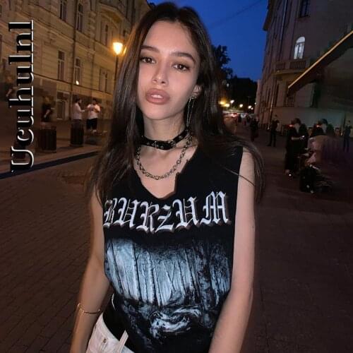 Ucuhulnl Harajuku Punk Letter Print Tanks Streetwear Oversized Sexy Sleeveless Tops Mall Goth Grunge Summer Basic Tank Tops
