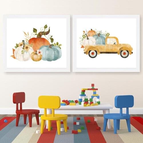 Vintage Truck Sign Poster Farm Fresh Pumpkins Watercolor Art Painting Farmhouse Style Decoration Canvas Prints Home Wall Decor