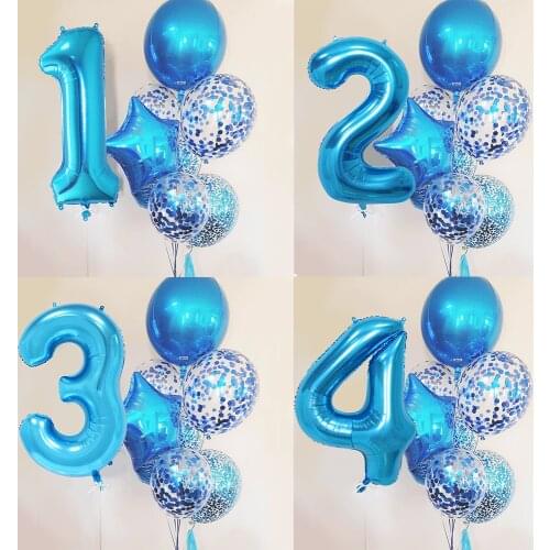 10pcs/lot Blue Confetti Balloons 40inch Number Foil Ballon Globos Birthday Party Decoration Baby Shower Supplies Boys Balon