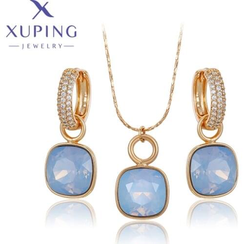 Xuping Jewelry Popular New Design Crystals Jewelry Set with Necklace and Earrings for Women Girl Gift