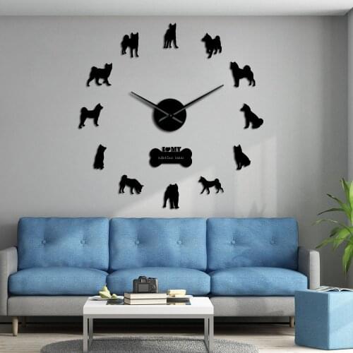 Japanese Shiba Inu Dog Decorative Modern Wall Clock Shiba Ken Dog Breed Frame Large Wall Clock With DIY Arylic Mirror Stickers