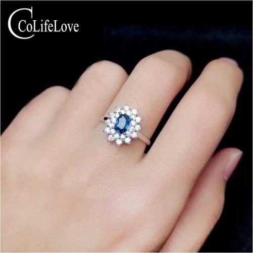 CoLife Jewelry 100% Natural Sapphire Ring for Engagement 0.5ct Sapphire Silver Ring Solid 925 Silver Sapphire Jewelry