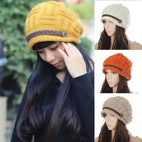 2017 New Women Fashion Winter Warm Beanie Hat Woolen Yarn Knit Crochet Cap Headwear