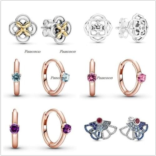 Authentic 925 Sterling Silver Earring Colours Purple Solitaire Huggie Hoop Earrings For Women Wedding Gift Fashion Jewelry