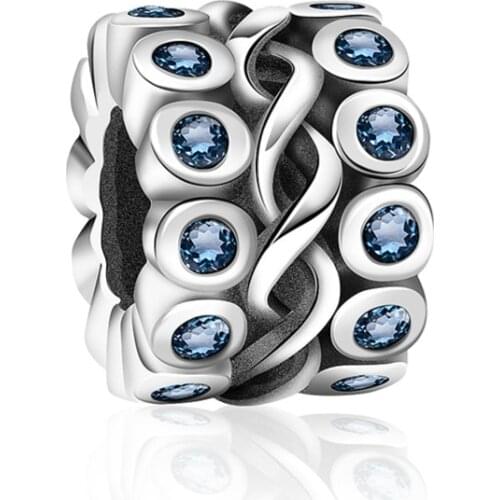 2019 NEW 100% 925 Sterling Silver Blue Gem Spacer Beads Charm Suitable DIY Bracelet Gift Women Original Jewelry 2681-2700