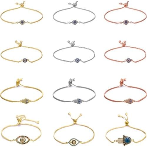 Juya Handmade Fashionable Couple Bracelet Micro Pave Zircon Greek Evil Eye Charm Bracelet For Women Gift Fatima Jewelry Supplies