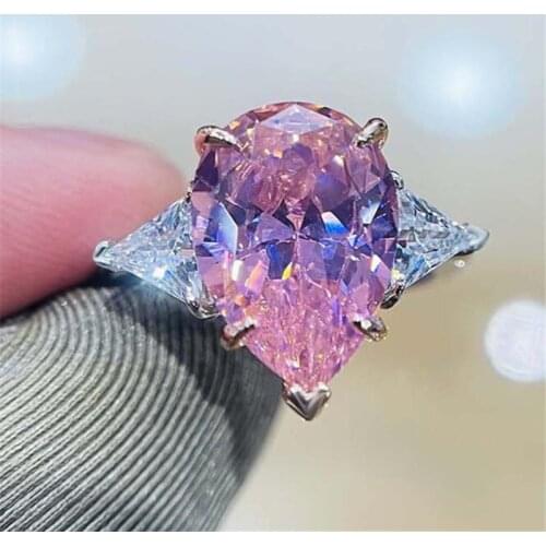 Size 4-10 Top Sell Unique Brand Luxury Jewelry 925 Sterling Silver Water Drop Large Dove CZ Diamond Gemstones Women Wedding Ring