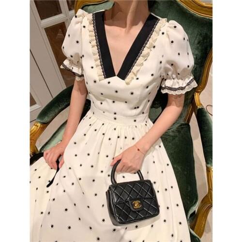 Bella Philosophy Women Summer Short Lantern Sleeve Midi Dress Vintage Polka Dot Female Boho Dress Casual Holiday Party Vestidos