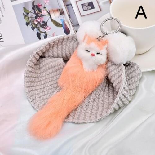 1PC Faux Rabbit Fur Fox Keychain Cute Plush Bag Hanging Accessories Rings Small Fluffy Ball Key Holder Pompom Animal Gift