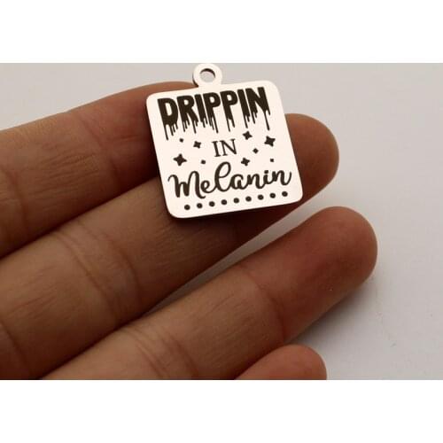 10pcs Stainless Steel Afro Women Queen Charms Engraved Drippin In Melanin For Diy Jewellery Making