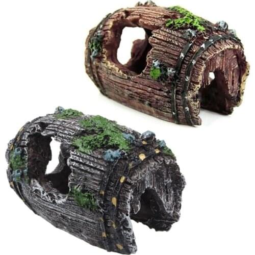 Aquarium Decoration Resin Broken Barrel Fish Tank Ornament Betta Fish Accessories Aquatic Caves Fish Hideout 2 Colors