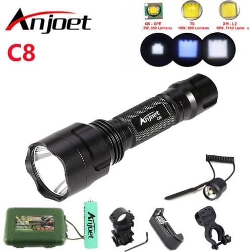 Anjoet XM-L2 T6 Q5 1198LM Aluminum Waterproof LED Flashlight Torch light 18650 Rechargeable Battery For Outdoor Cycling hunting