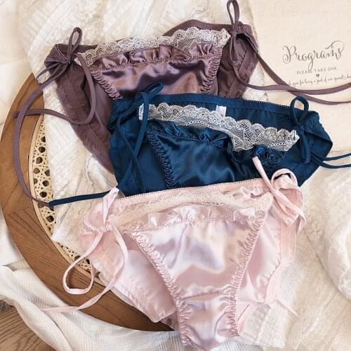 Satin lace band low waist briefs cotton crotch pants sweet pants panties tangas mujer sexy lingerie lenceria para mujer