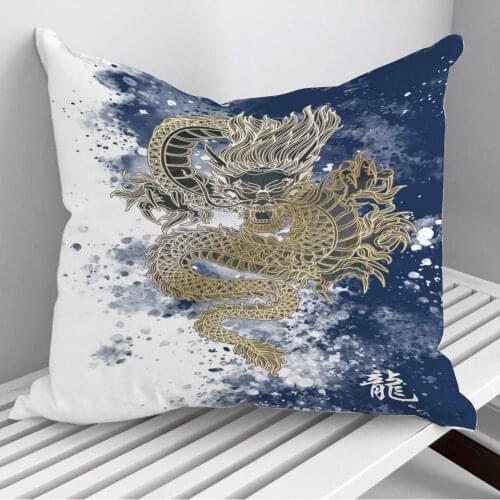 Asian Gold Dragon Throw Pillows Cushion Cover On Sofa Home Decor 45*45cm 40*40cm Gift Pillowcase Cojines Dropshipping