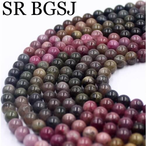 Free Shipping 5-6mm High Quality Round Natural Stone Mixed Tourmaline Bail Spacer Seed Loose Beads 15inch