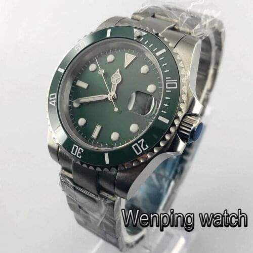 Bliger 40mm sapphire glass ceramic bezel green sterile dial date window luminous Miyota movement automatic mens top watch