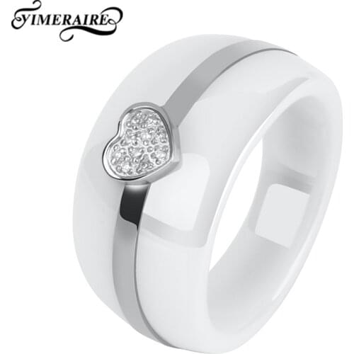Big Black White Ceramic Rings For Women With Heart Crystal For Women Elegant Design With Healthy Smooth Material Wedding Gift