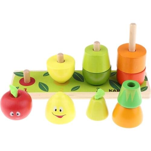 Fruit Pile Nesting Tower Wooden Cartoon Stacking Puzzle Enlightenment Kids Toys
