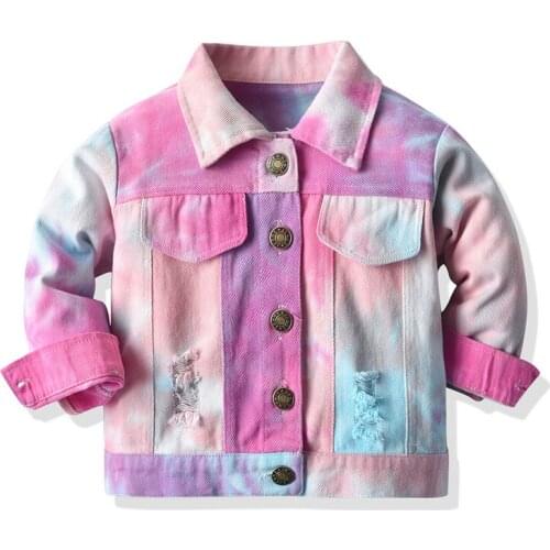 Korean Unisex Multicolor Denim Jacket New 8T Childrens Lapel Long-Sleeved Coat Fashion Baby Clothes Kids Outwear Clothing
