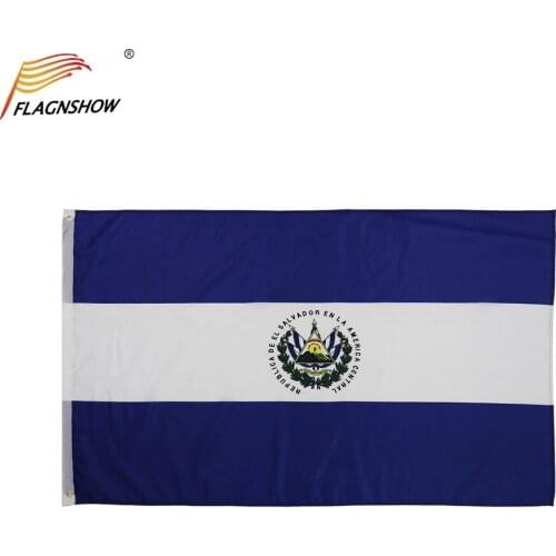 Flagnshow El Salvador Flag 3X5 FT Hanging Salvadoran National Flags Polyester with Brass Grommets Free Shipping for Decoration