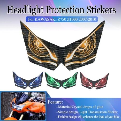 Headlight Sticker For KAWASAKI Z750 Z1000 Z 750 1000 2007-2010 Motorcycle 3D Front Fairing Transmission Head light Protection