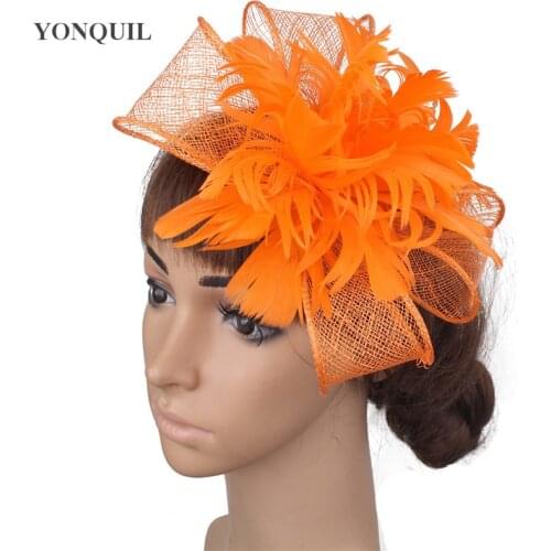 Orange Fancy Feather Headwear Elegant Women Fashion Fascinator Hat Hair Pin With Fancy Feather Hair Accessories Cocktail Hats