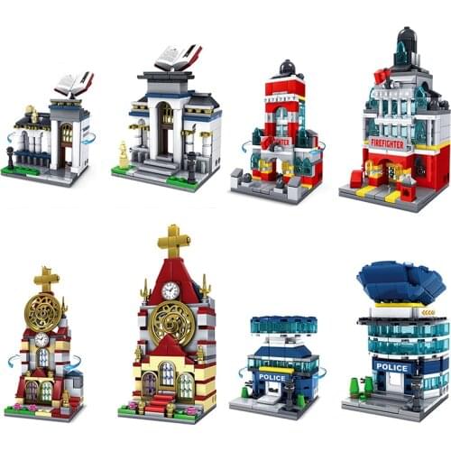 City Mini Shop Street Sets Architecture Cathedral Figure Fire Station Building Blocks Brick Child Kid DIY Toy