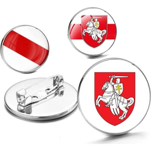 Crystal brooches badge national flag national emblem coat of arms of Belarus Lapel Pins White Knight Art Photo Glass Dome Pins