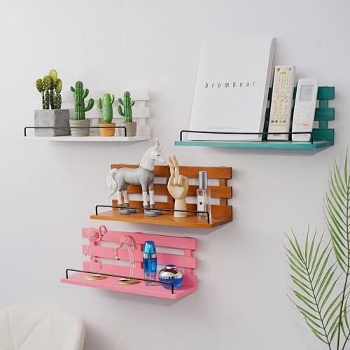 Nordic Creative Wall Storage Rack Home Bedroom Ins Sundries Rack Plant Flower Pot Tray Wall Hanging Small Wooden Decoration Room