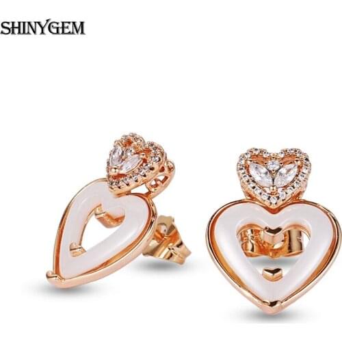 2020 Fashion Wedding 16*21mm Heart Ceramic Stud Earrings Square Cubic Zirconia Lovely Exquisite Earrings For Women Girl Party
