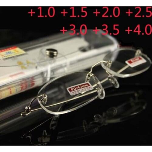 Womens mens Rimless Titanium Reading Presbyopic Glasses Frames Antiglare Presbyopia glasses +1.0 +1.5 +2.0 +2.5 +3.0 +3.5 +4.0