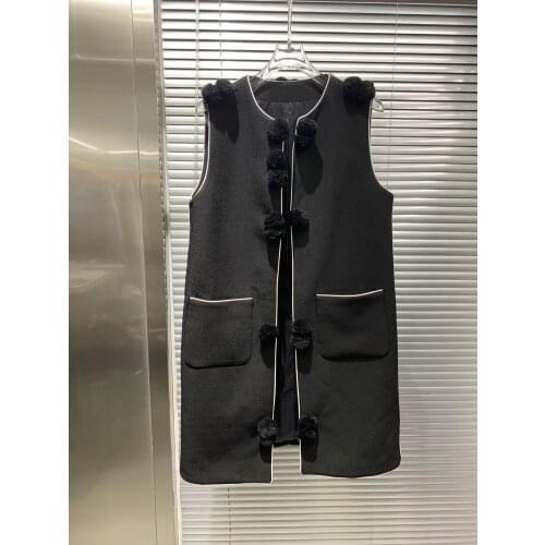 New Ladies High 2021 Quality Fashion Sleeveless Round Neck Wool Ball Vest 0120