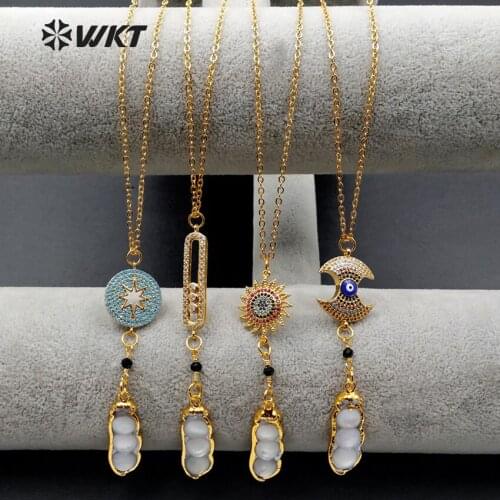 WT-MN929 Wholesale Natural Shell Necklace High Quality Various Shapes Cubic Zirconia With Shell Necklace Jewelry