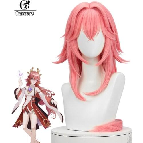 ROLECOS Game Genshin Impact Yae Cosplay Wig Yae Guuji Cosplay Wig 85cm Pink Women Headwear Long Heat Resistant Synthetic Hair