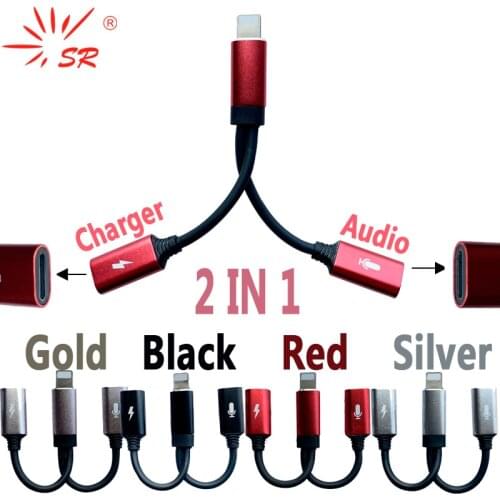 SR 2 in 1 OTG Adapter Connector Splitter Charger Audio Headphone Portable For iPhone 7 8 Plus X XR XS 11 pro Max For Jack to Ear